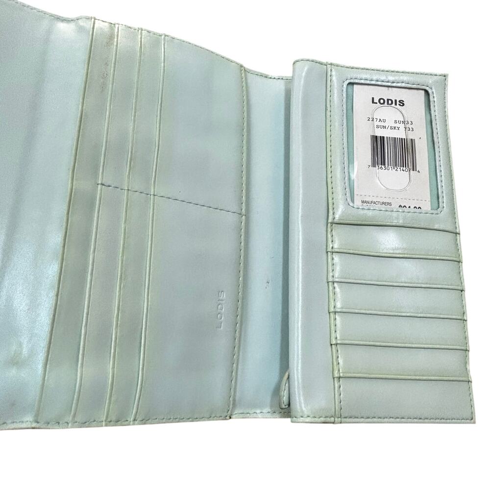 Lodis Sun Sky classic leather checkbook wallet yellow blue with FLAWS - Picture 7 of 11